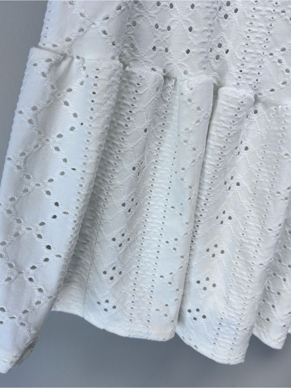 White Eyelet Ruffle-Hem Mini Dress - Picture 2 of 6